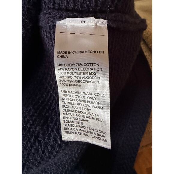 Chico’s 2 Navy Blue Embroidered Zip Jacket Textured Cotton Blend - Picture 6 of 7